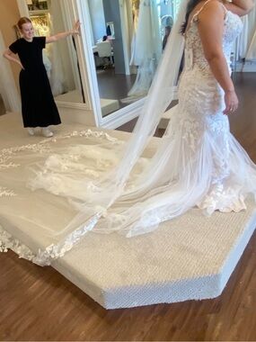 Sophia Tolli Ivory Lace Appliqué Mermaid Wedding Dress with Chapel Train
